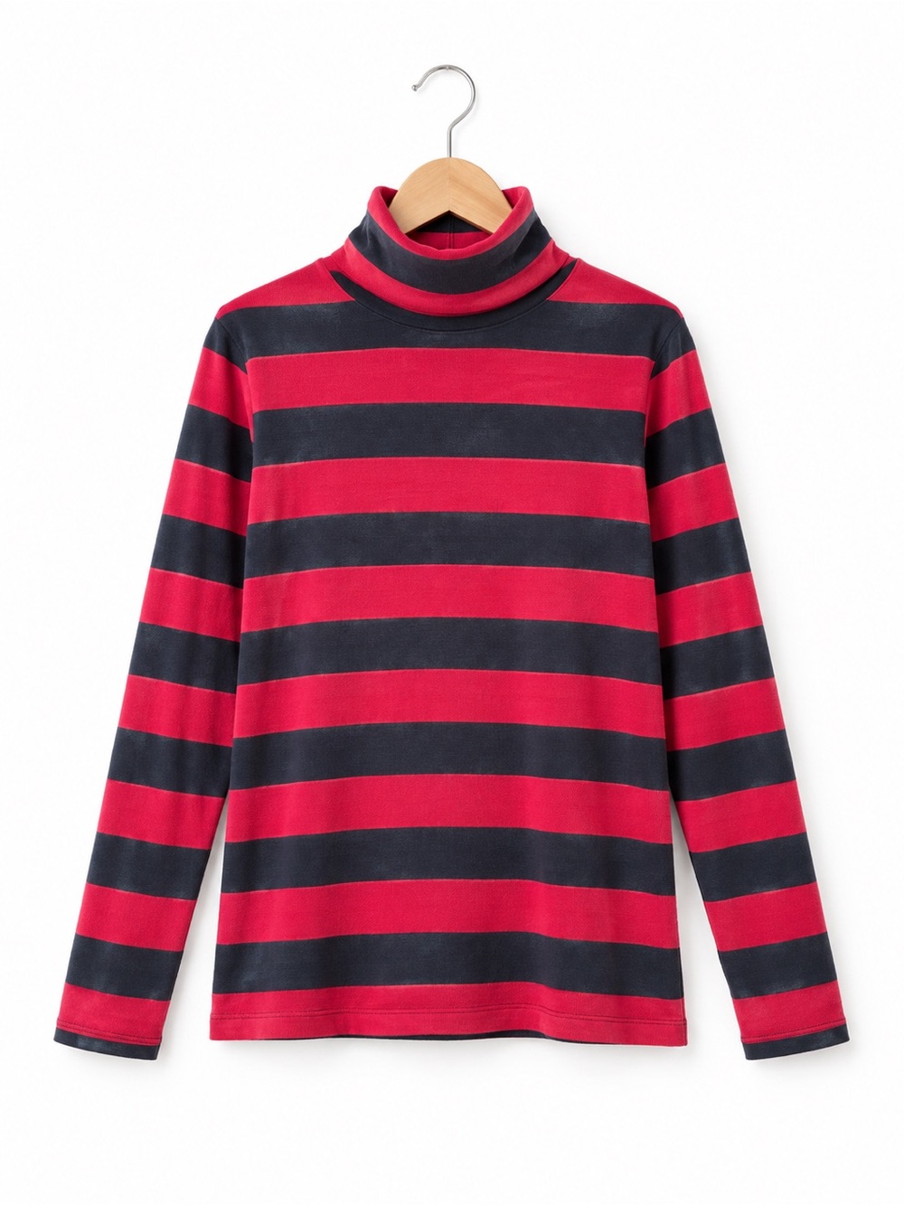 Lands’ End Striped Turtleneck Women’s Medium 10-12 Blue Red Soft Cozy Layer